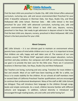 Preschool West Hollywood