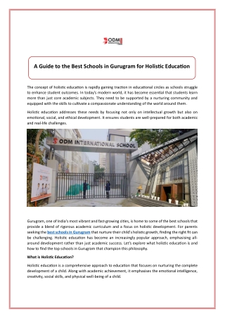 A Guide to the Best Schools in Gurugram for Holistic Education