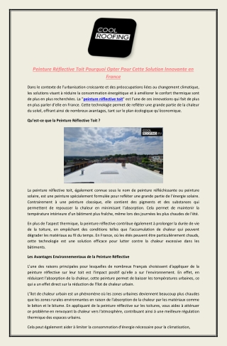 Peinture Réflective Toit Pourquoi Opter Pour Cette Solution Innovante en France