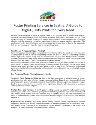 poster printing services in seattle a guide