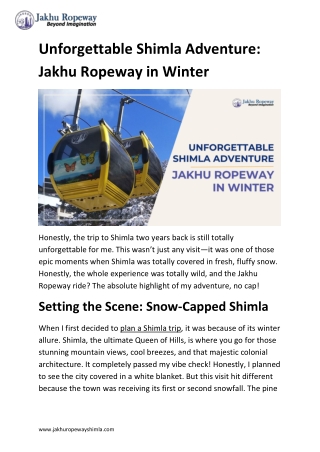 Unforgettable Shimla Adventure: Jakhu Ropeway in Winter