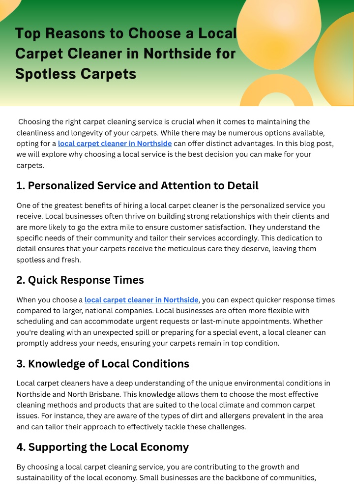 top reasons to choose a local carpet cleaner