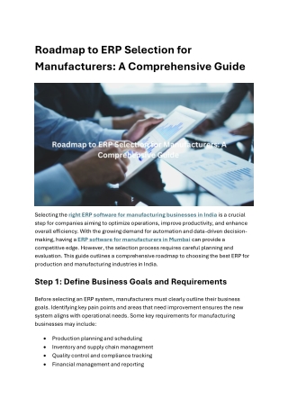 roadmap to erp selection for manufacturers