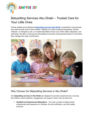 Babysitting Services Abu Dhabi – Trusted Care for Your Little Ones