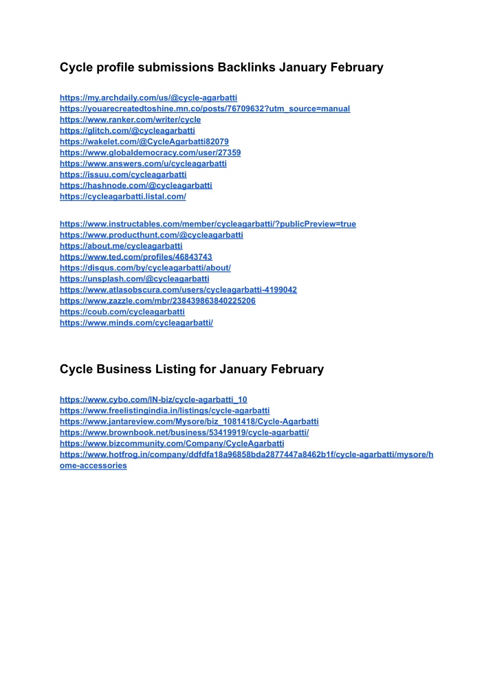 cycle profile submissions backlinks january