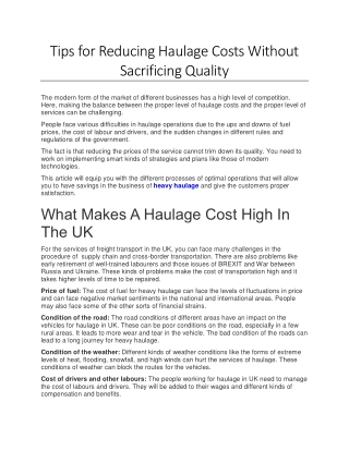 tips for reducing haulage costs without
