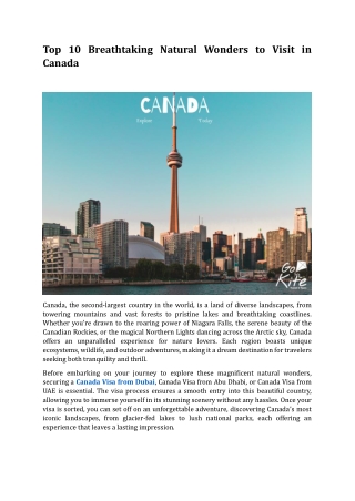 Top 10 Breathtaking Natural Wonders to Visit in Canada