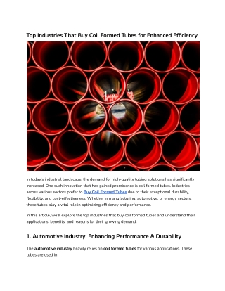 _Top Industries That Buy Coil Formed Tubes for Enhanced Efficiency