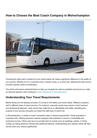 How to Choose the Best Coach Company in Wolverhampton