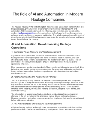 the role of ai and automation in modern haulage