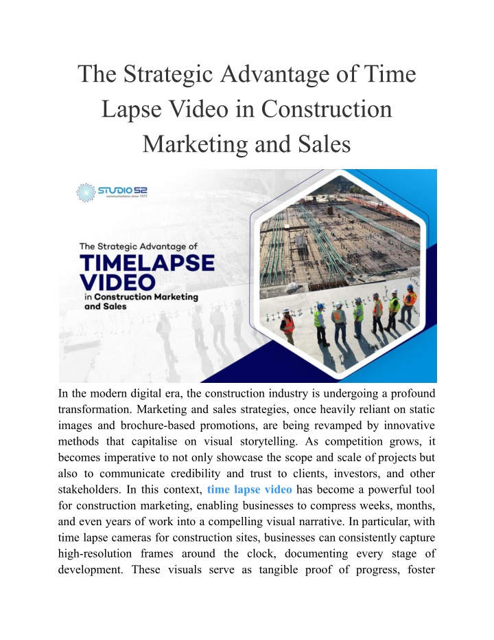 the strategic advantage of time lapse video