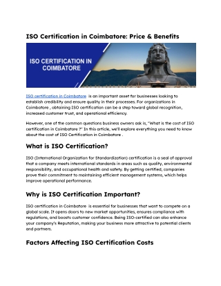 ISO Certification in Coimbatore_ Price & Benefits