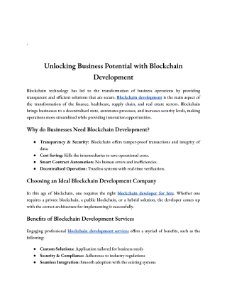 Unlocking Business Potential with Blockchain Development