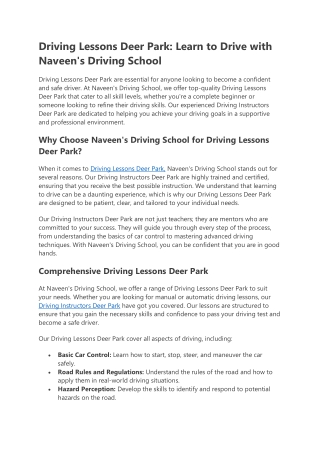 Driving Lessons Deer Park- Learn to Drive with Naveen's Driving School