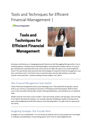 tools and techniques for efficient financial