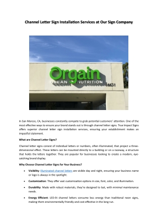 Channel Letter Sign Installation Services at Our Sign Company