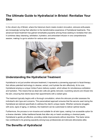 The Ultimate Guide to Hydrafacial in Bristol Revitalize Your Skin