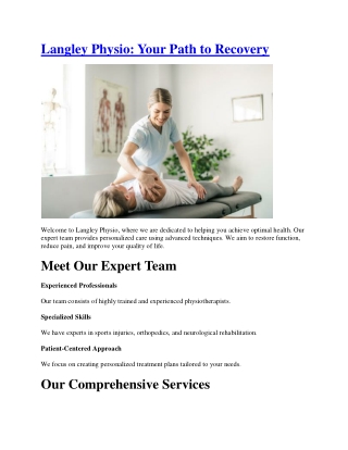 Physiotherapy Treatment Clinic in Langley BC