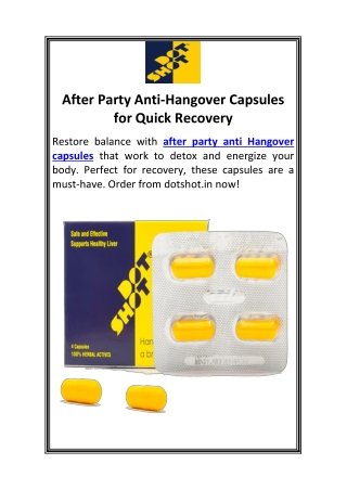 After Party Anti-Hangover Capsules for Quick Recovery