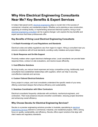 Electrical Engineering Services in Australia, Sydney, Perth