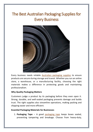 The Best Australian Packaging Supplies for Every Business