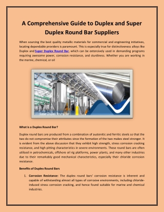 A Comprehensive Guide to Duplex and Super Duplex Round Bar Suppliers