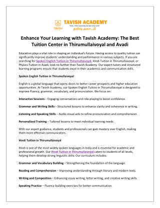 enhance your learning with tavish academy