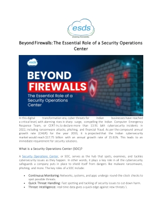 Beyond Firewalls The Essential Role of a Security Operations Center