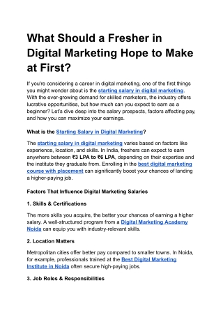 what should a fresher in digital marketing hope