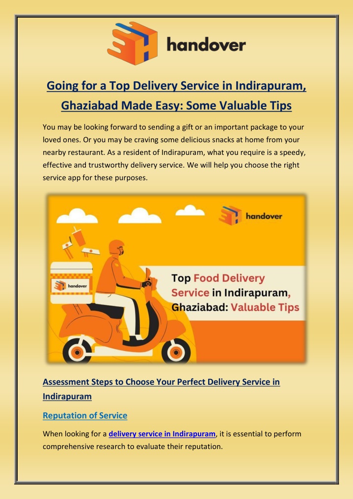 going for a top delivery service in indirapuram