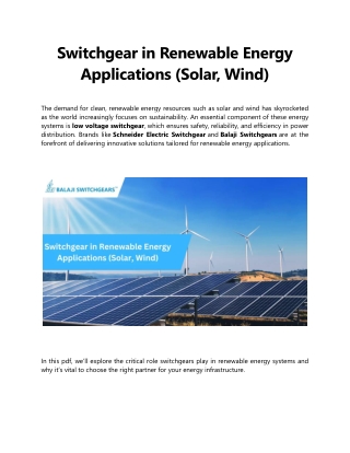 Switchgear in Renewable Energy Applications (Solar, Wind)