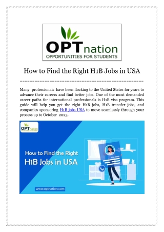 How to Find the Right H1B Jobs in USA