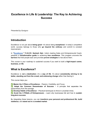 Excellence in Life & Leadership: The Key to Achieving Success