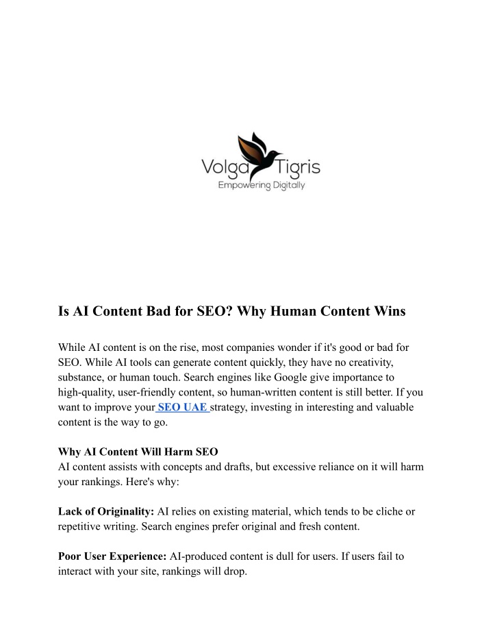 is ai content bad for seo why human content wins