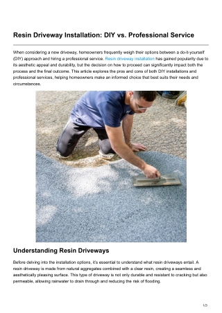 Resin Driveway Installation DIY vs. Professional Service