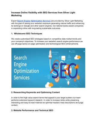 Increase Online Visibility with SEO Services from Silver Light Marketing