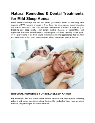 Natural Remedies & Dental Treatments for Mild Sleep Apnea