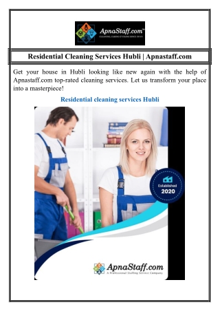 Residential Cleaning Services Hubli | Apnastaff.com