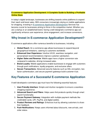 e commerce application development a complete