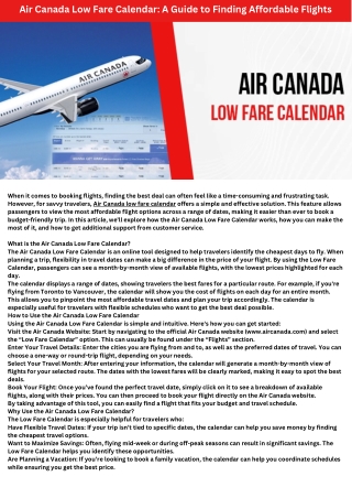 Air Canada Low Fare Calendar
