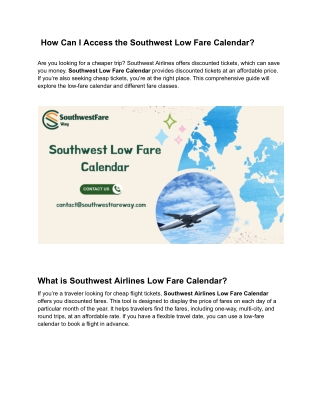 how can i access the southwest low fare calendar