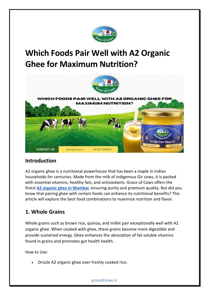 which foods pair well with a2 organic ghee