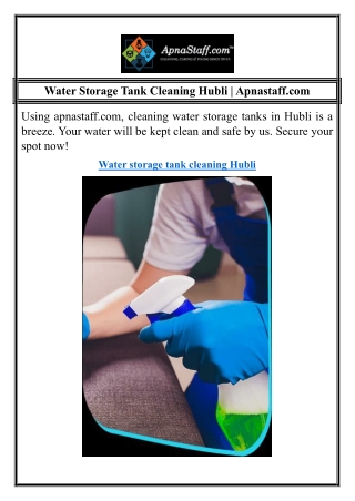 Water Storage Tank Cleaning Hubli | Apnastaff.com