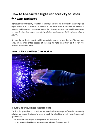 How to Choose the Right Connectivity Solution for Your Business