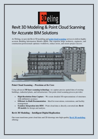 Revit 3D Modeling & Point Cloud Scanning for Accurate BIM Solutions