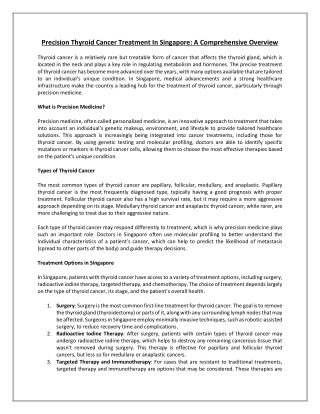 Precision Thyroid Cancer Treatment in Singapore: A Comprehensive Overview