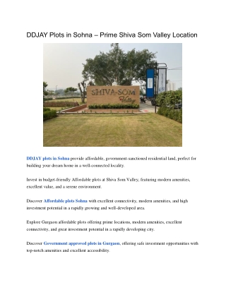 DDJAY Plots in Sohna – Prime Shiva Som Valley Location