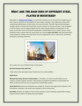 What Are the Main Uses of Different Steel Plates in Industries