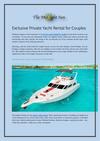 Exclusive Private Yacht Rental for Couples