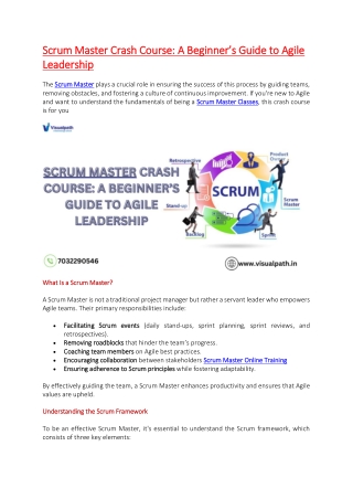 Scrum Master Training -  Scrum Master Course in Chennai